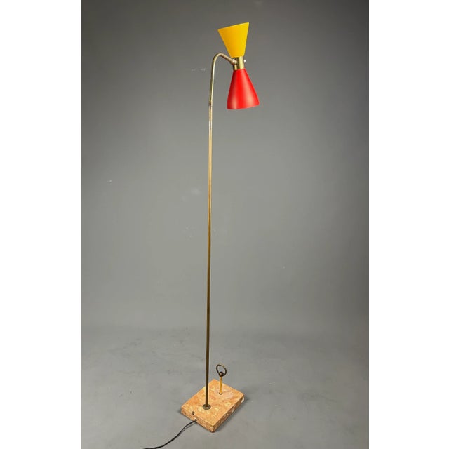 Italian Floor Lamp with Double Cone Shade and Italian Marble Base, 1950s For Sale - Image 4 of 18