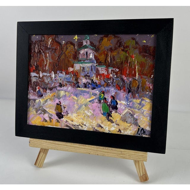 *** ABOUT THIS PAINTING *** * TITLE: ""Evening Arrival at Church"" * ARTISTS: Oleksiy Ivanyuk * SIZE: 15x20 cm/5.90x7.87...