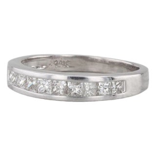 0.53ctw Diamond Princess Channel Set Wedding Band 14k White Gold Size 6 Ring For Sale