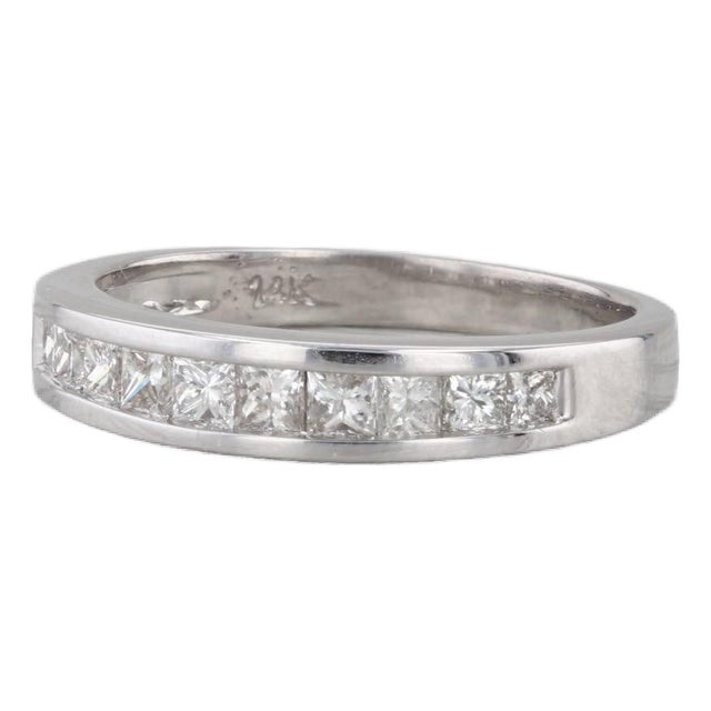 0.53ctw Diamond Princess Channel Set Wedding Band 14k White Gold Size 6 Ring For Sale