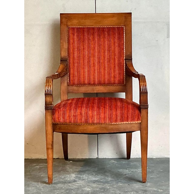 Wood Vintage Regency Red Striated Empire Arm Chair For Sale - Image 7 of 7