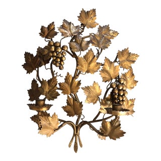 Hollywood Regency Gold Grape Leaf Candle Sconce For Sale