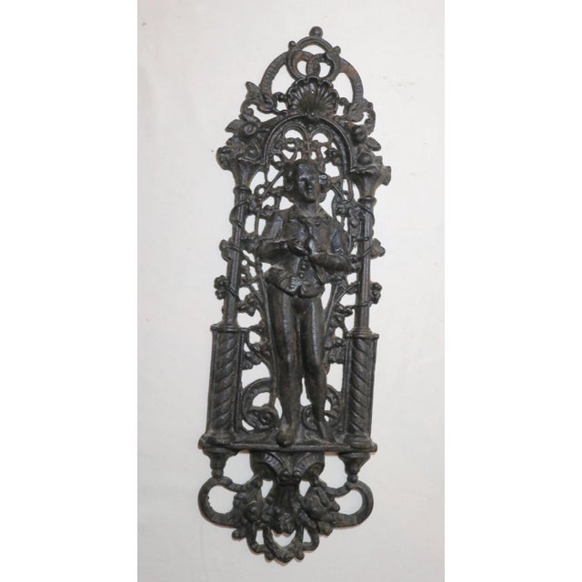 Antique Ornate Figural Heavy Cast Iron Relief Man Smoking Pipe Wall Plaque Art For Sale - Image 9 of 11