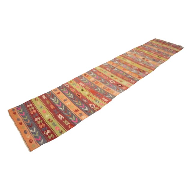 Boho Chic Colorful Vintage Kilim Runner For Sale - Image 3 of 7