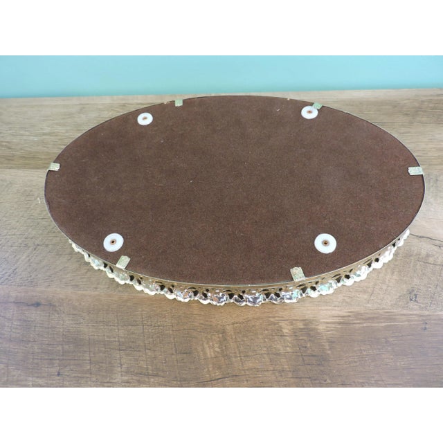 Vintage Metal Filigree Large Oval Mirror Vanity Tray Brass Finish For Sale - Image 11 of 18