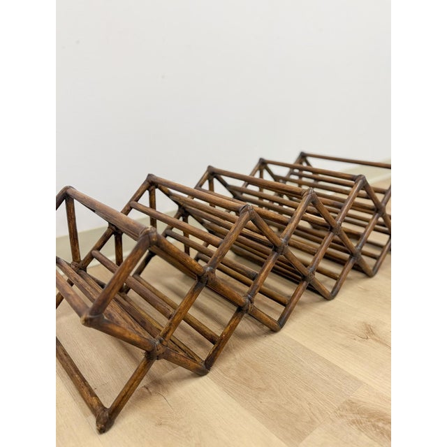 Vintage Dark Bamboo Twelve Bottle Wine Rack Coastal Boho Bar Accent For Sale In Tampa - Image 6 of 8