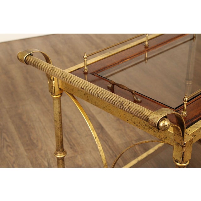 Hollywood Regency Vintage Gold Tray-Top Bar Cart For Sale In Philadelphia - Image 6 of 12