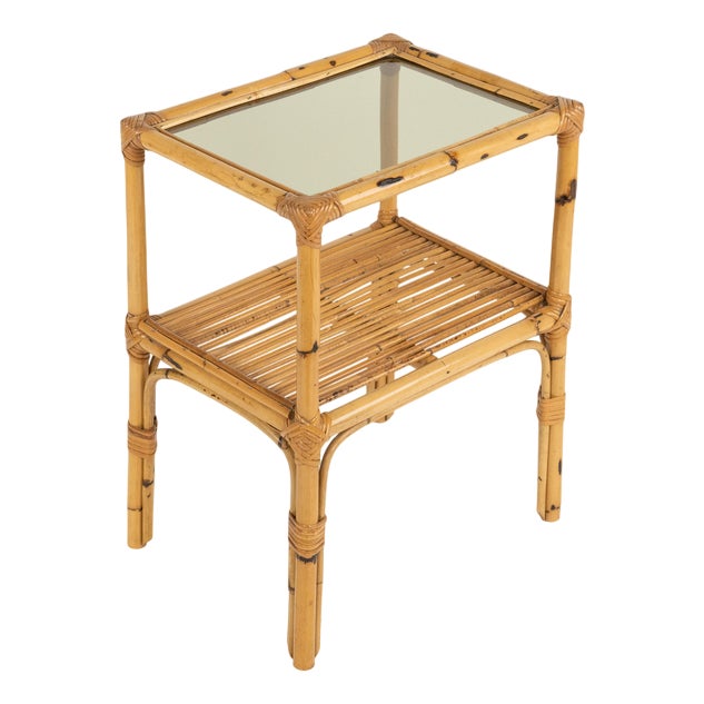 Midcentury Modern Side Tables in Bamboo and Glass, 1970s, Set of 2 For Sale