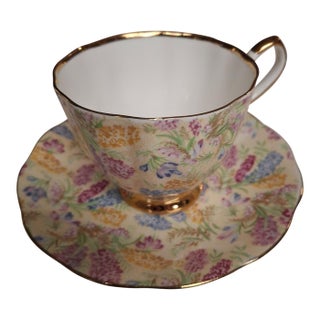 Vintage Elizabethan Taylor & Kent Floral Chintz Bone China Teacup & Saucer For Sale