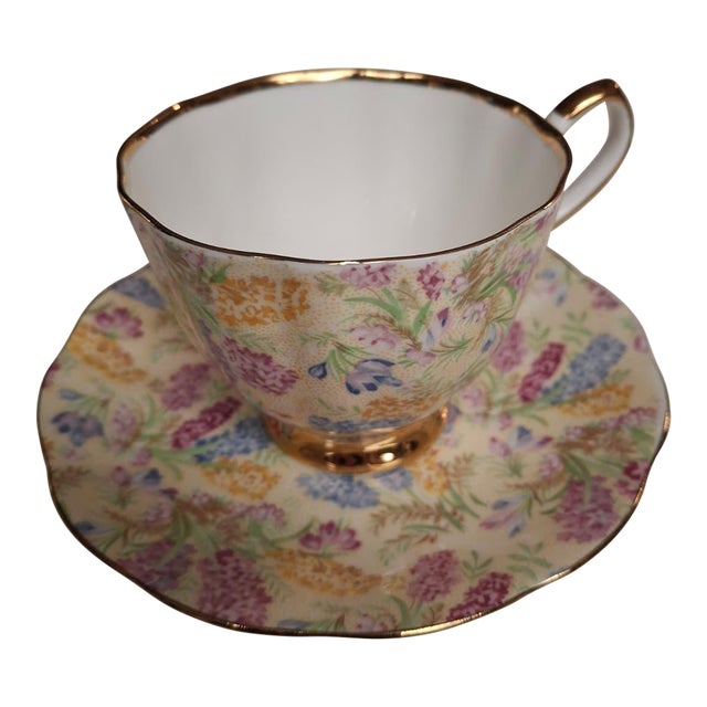Vintage Elizabethan Taylor & Kent Floral Chintz Bone China Teacup & Saucer For Sale
