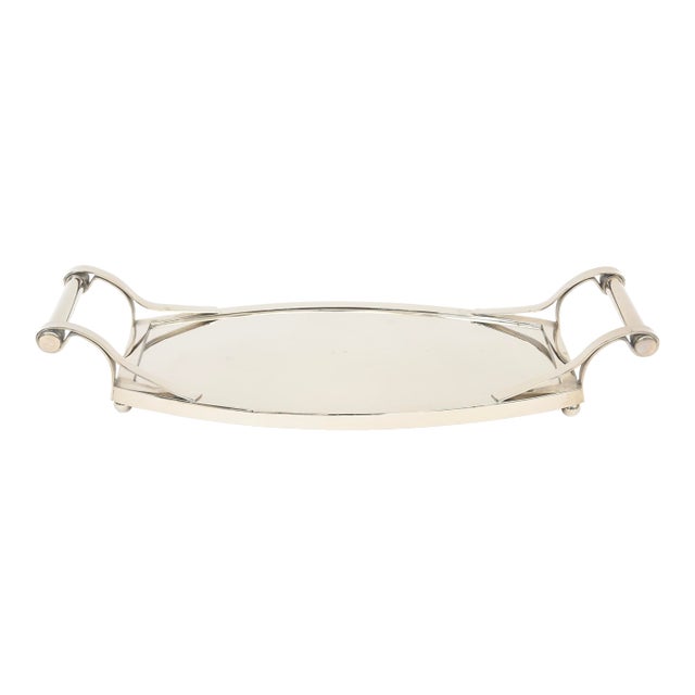 Silver-Plate Serving Tray With Raised Scroll Handles With Ball Feet Barware 90's For Sale