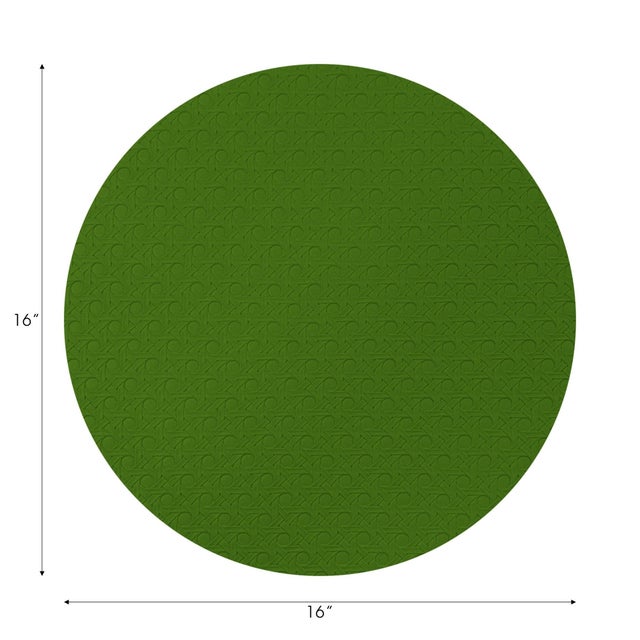 Contemporary Solid Moss Vegan Leather Round Cane Placemat, Set of 4 For Sale - Image 3 of 5