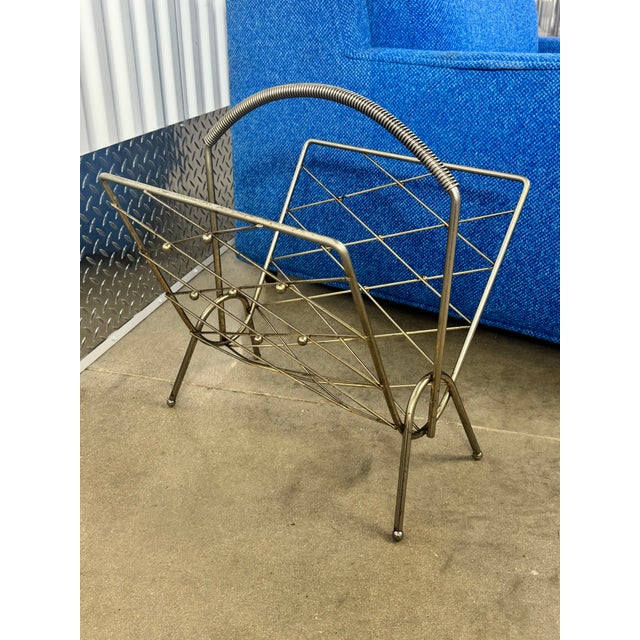 1960s Mid Century Modern Atomic Metal Storage Rack for Books, Magazines, Newspapers For Sale - Image 4 of 8