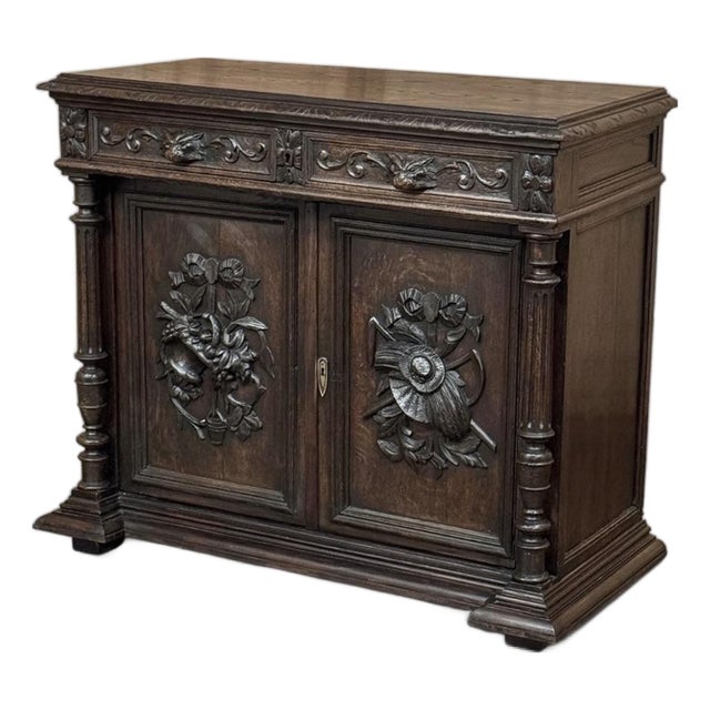 19th Century French Henri II Renaissance Revival Carved Oak Buffet For Sale