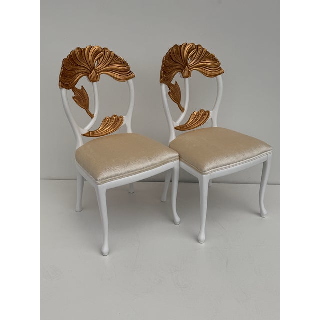 Tony Duquette 1980s Set of Four Hollywood Regency Carved Lotus Chairs For Sale - Image 4 of 12