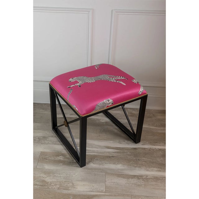 Scalamandre Maison by Port 68 Medallion Black with Leaping Cheetah Bubblegum Single Bench For Sale In Chicago - Image 6 of 9