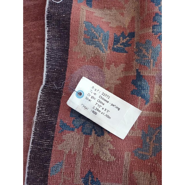 Salmon 1930s Pink Rose Open Field Floral Antique Chinese Art Deco Rug 5' X 7'10" Knotted Wool Carpet For Sale - Image 8 of 9