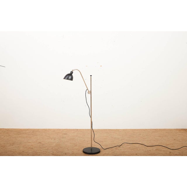 Bauhaus Type K Floor Lamp in Black Cast Metal Base and Lacquered Sheet Metal Shade with Rotary Switch by Christian Dell for Belmag, 1932 For Sale - Image 3 of 13