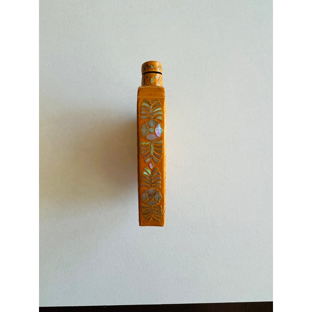 Asian Unusual Antique/Vintage Lac Burgaute Snuff Bottle – Ochre For Sale - Image 3 of 9
