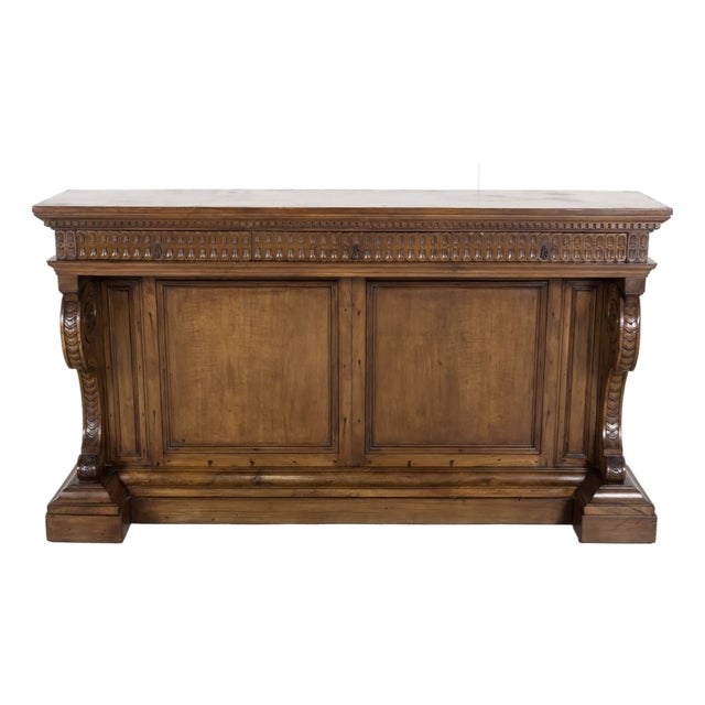 19th Century Spanish Renaissance Style Carved Walnut Wall Console With Three Drawers For Sale
