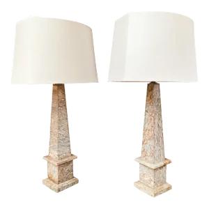 20th Century Marble Obelisk Table Lamps - a Pair