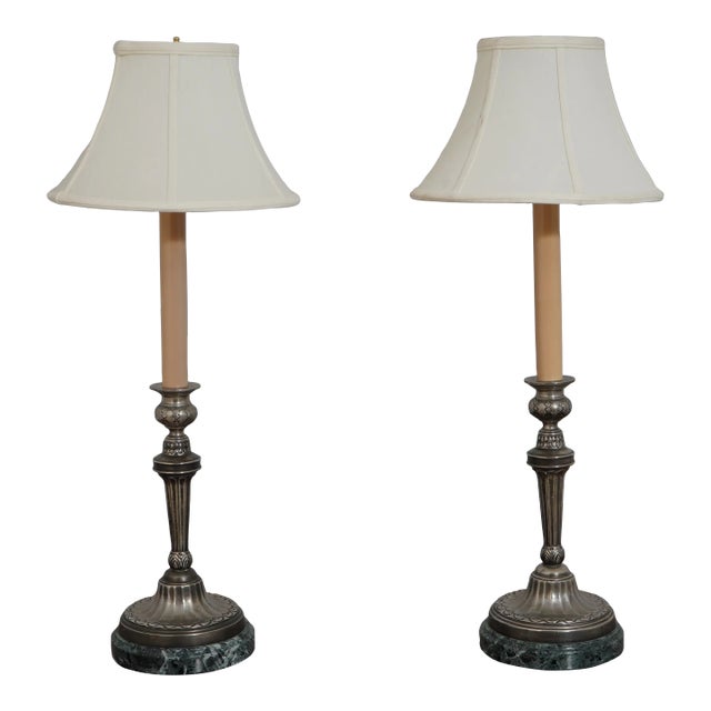 Pair Sarreid Bronze Silver Finish Candlestick Lamps For Sale