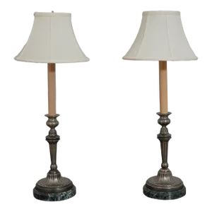 Pair Sarreid Bronze Silver Finish Candlestick Lamps