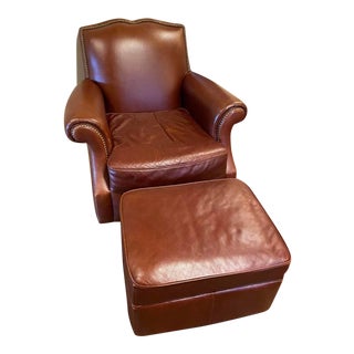 Modern Leather Chair & Ottoman For Sale