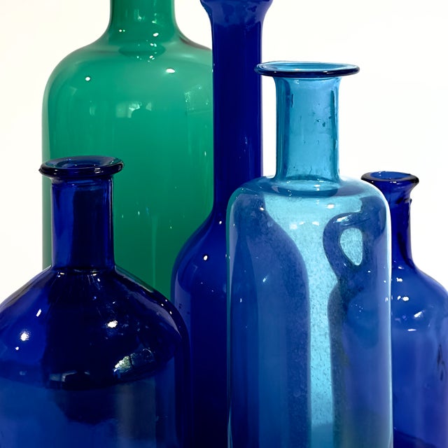 Jewel-Toned Glass Bottle Vase Curation - Group of 5 For Sale - Image 16 of 17