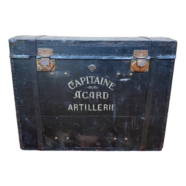 19th Century Leather and Brass Domed Military Travel Trunk by Captain Acard, Artillery For Sale