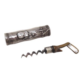 Vintage Mid Century Sterling Silver Golfers Pocket Bottle Opener & Corkscrew Combo For Sale