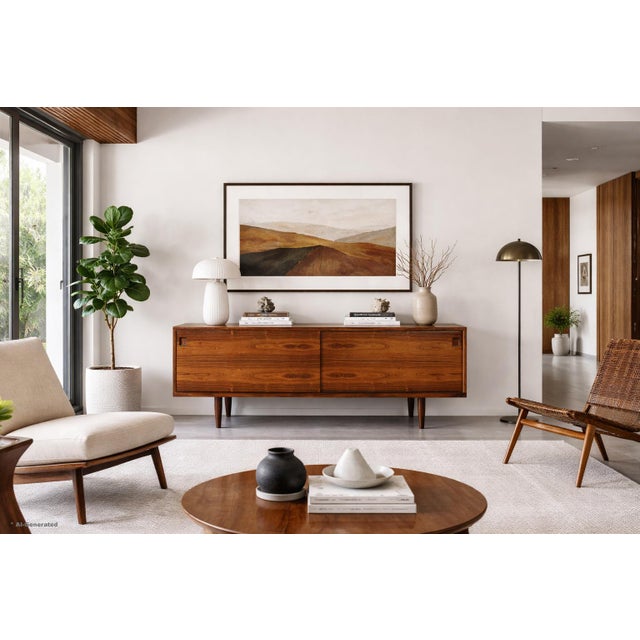 Experience the epitome of mid-century design with this exceptional Brazilian rosewood credenza, masterfully crafted by...