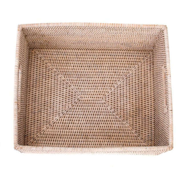 Artifacts Rattan Rectangular Basket with Cutout Handles in White Wash