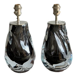 1960s Porta Romana Obsidian Swirl Lamps - Pair For Sale