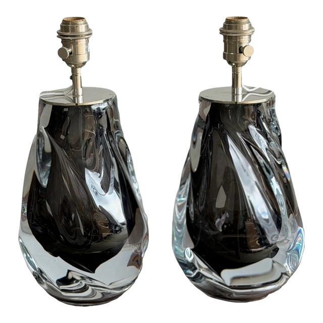 1960s Porta Romana Obsidian Swirl Lamps - Pair For Sale