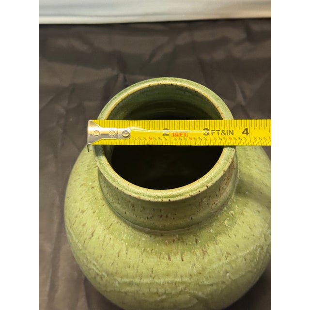 Vintage Titian Potteries Crown Lynn Nz Art Pottery Vase J3 Green Drip Marble Glaze MCM For Sale - Image 10 of 10