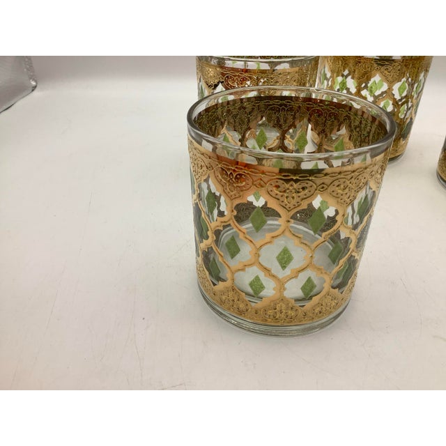 Glass Culver Valencia 22kt Gold and Green Diamond Cocktail Glass Set of 4 For Sale - Image 7 of 12