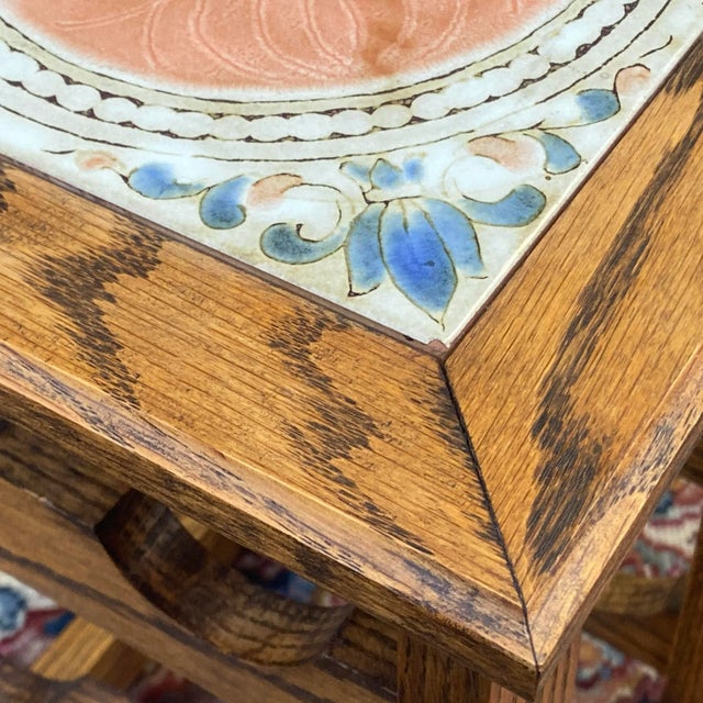 Late 20th Century Vintage Italian Tile & Solid Oak Six Bottle Table Top Wine Rack For Sale - Image 5 of 13