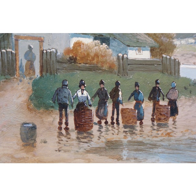 Antique Dutch O Nyvelt Fishing Boat Windmill Landscape Oil Painting on Board For Sale - Image 12 of 14