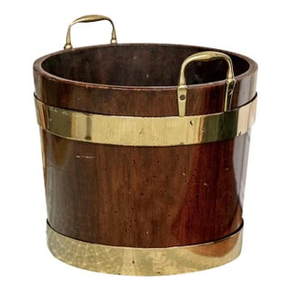 19th Century English George III Mahogany Brass Bound Peat Bucket with Loop Handles For Sale