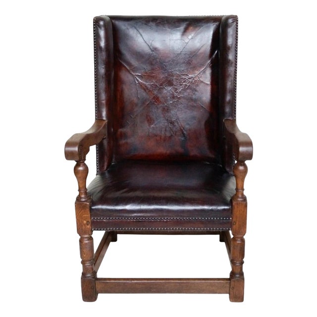 Early Victorian Oak and Leather Library Armchair, 1840 For Sale