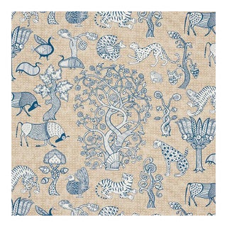 Sample - Schumacher Animalia Fabric in Blue & Natural For Sale