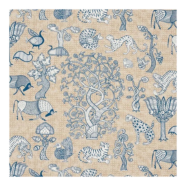 Sample - Schumacher Animalia Fabric in Blue & Natural For Sale