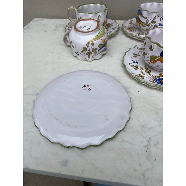 Ceramic 1920s French Faience Cups & Saucers - Set of Four For Sale - Image 7 of 7