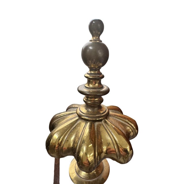 Pair of Antique French Empire Brass Column Andirons With Verdigris Patina For Sale In New York - Image 6 of 7