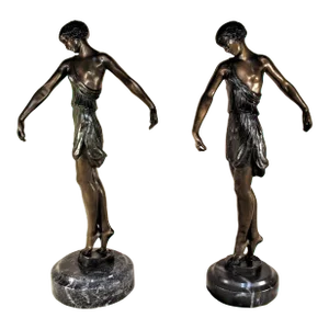 1940s Art Deco Bronzes of Ballerina by Fayal Titled “Deco Hands Down” - a Pair