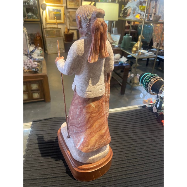 1990s Native American Raspberry Alabaster Sculpture of Woman by Tim Washburn For Sale - Image 4 of 8