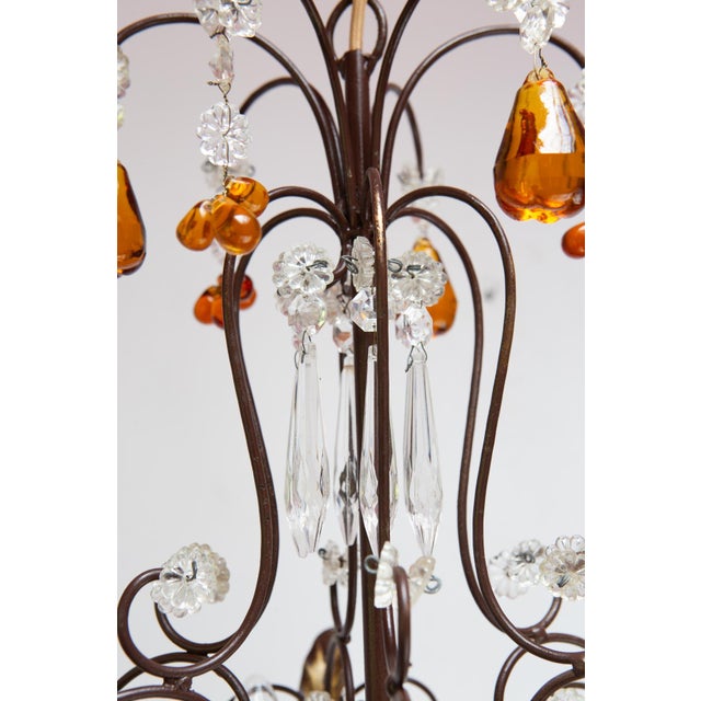 Metal Vintage Italian Amber Glass Cage Chandelier For Sale - Image 7 of 11