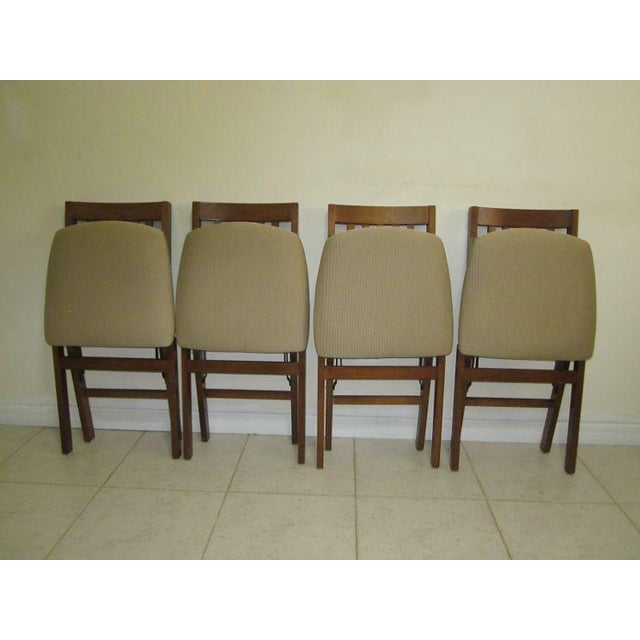 1990s Stakmore Co. Wood Folding Dining Chairs with Beige Upholstered Seats- Set of 4 For Sale - Image 5 of 12