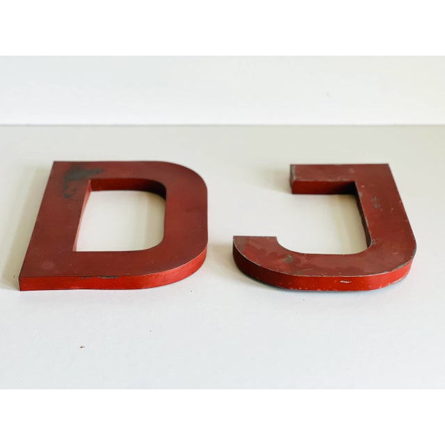 Metal Industrial Letter DJ Sign, 1952, Set of 2 For Sale - Image 7 of 10